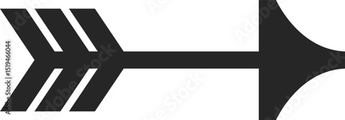 Simple black arrow icon pointing right with triple fletching, isolated on white background, representing direction, progress, and forward movement in a minimalist design