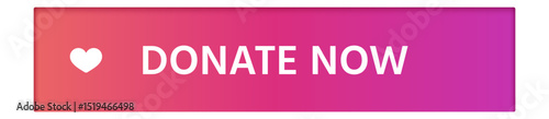 Rectangular button with rounded corners featuring a pink and orange gradient background, white donate now text, and a small heart symbol promoting charitable giving