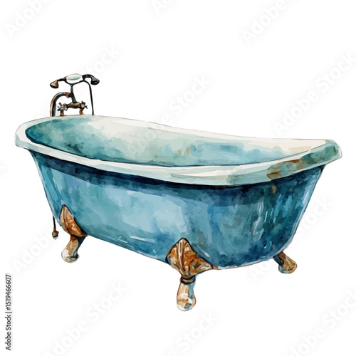 Bathtub, watercolor painting vector, high quality, isolated on a white background.