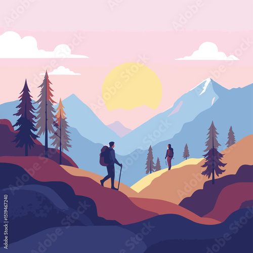 Solo Hiker at Sunrise in the Mountains