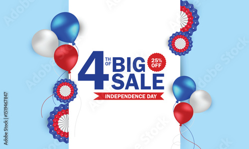 Fourth of July. Independence Day Sale background with Balloon and paper fans