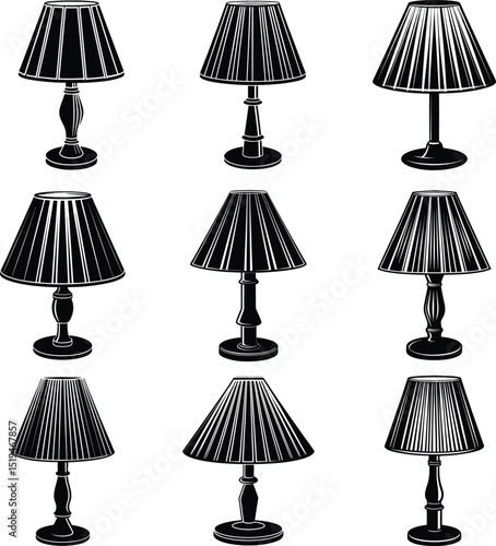 Black and white table lamp vector illustrations