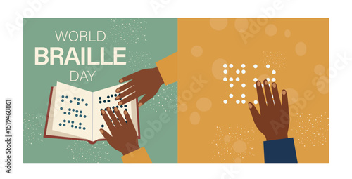 World Braille Day Vector Banner Set - Diverse Hands Reading Braille Illustrations for Accessibility Awareness-02