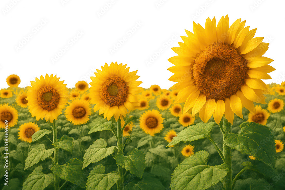 Obraz premium Sunflowers field growing on transparent background