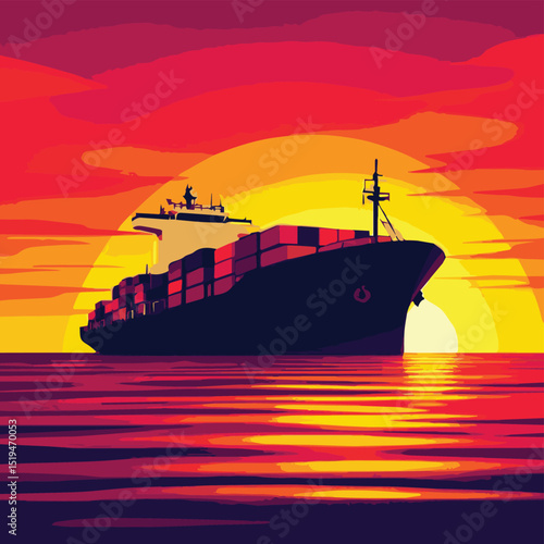 cargo ship at sunset