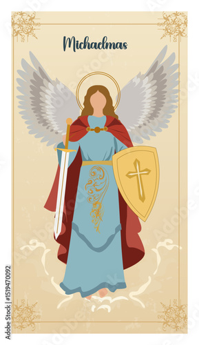 Michaelmas Illustration of Archangel Michael with Sword and Shield-01