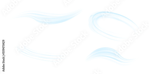 Air flow set of vector elements on a white background. Abstract light effect blowing from an air conditioner, purifier or humidifier. Dynamic blurred flow motion