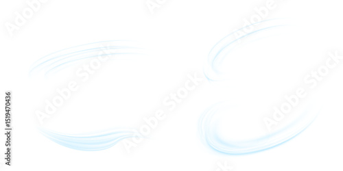 Air flow set of vector elements on a white background. Abstract light effect blowing from an air conditioner, purifier or humidifier. Dynamic blurred flow motion