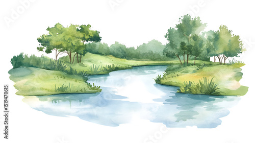 Serene River Watercolor Painting for Relaxation and Inspiration