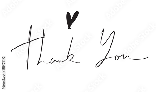 Thank you text font calligraphy hand written lettering script black color object heart love shape thank you phrase gratitude thanksgiving congratulation thank you  greeting card thank you happy 