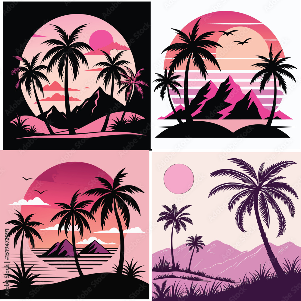 Fototapeta premium Sun and palm tree vector art 