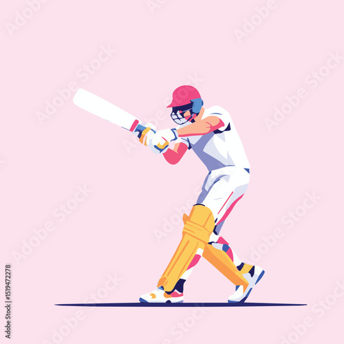 Cricketer Batting in White Jersey on Pink Background

