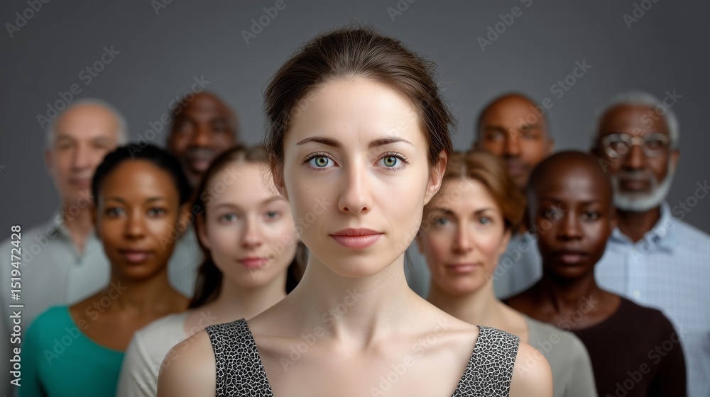 Obraz premium Diverse faces portrait blending seamlessly. Unity, identity, composition emphasized. AI generated.