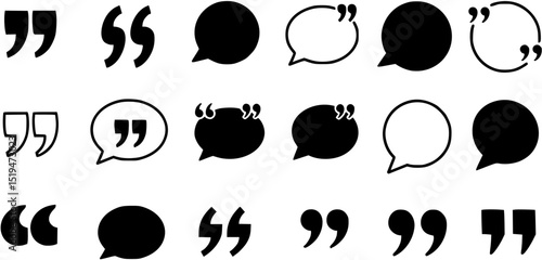 Set of quote mark. Quotes icon vector set. Quotemarks outline, speech marks, inverted commas or talking marks collection. Talk bubble speech icon. Black quotes icon. Vector illustration