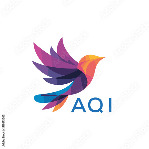 Colorful Abstract Bird Logo. AQI Letter logo. Modern Gradient Vector Illustration with AQI Text.
