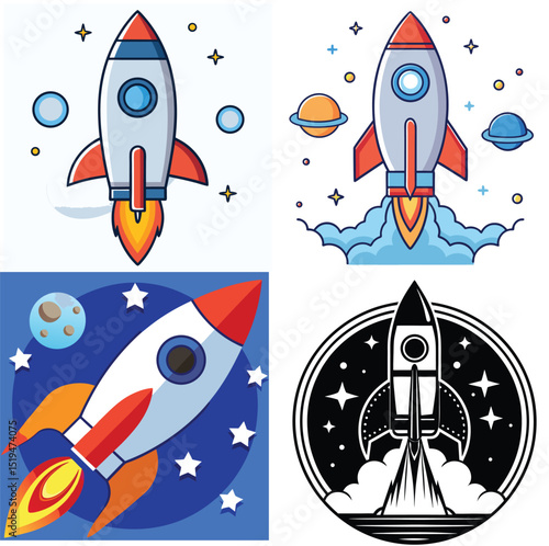 Space ship rocket icon set illustration 