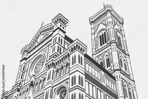 Santa maria del fiore cathedral in florence italy detailed line art