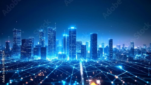 Wallpaper Mural Night City Skyline With Glowing Blue Connections Torontodigital.ca