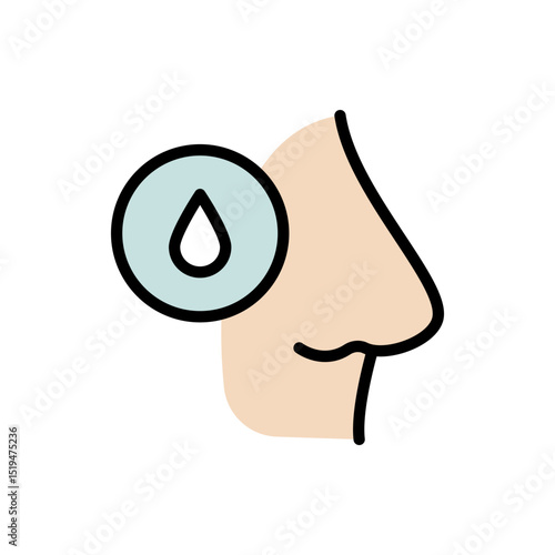 Runny Nose Color Icon. Sinusitis Symptom, Snot, Allergy or Cold Pictogram. Nosebleed, Nasal Mucus Icon. Isolated Vector Line Illustration.