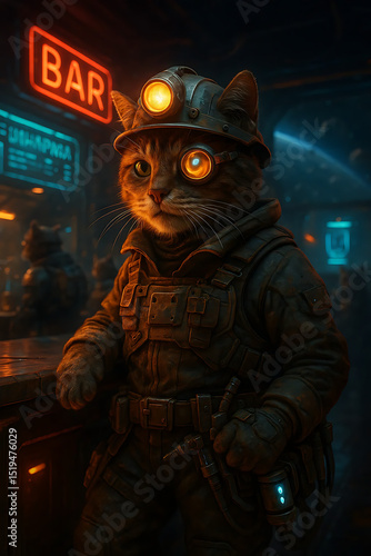 Futuristic character with glowing eyes and sci-fi background	