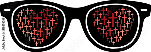 Faith vision sunglasses with heart-shaped crosses – Christian love and spiritual sight concept – 2 Corinthians 5:7 “For we live by faith, not by sight