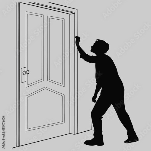 a person knocking on a door silhouette vector design art and illustration