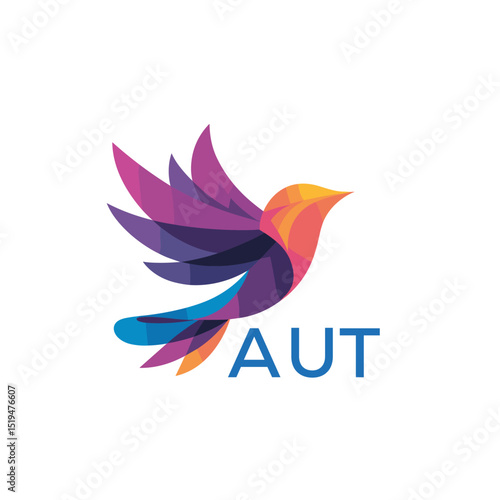 Colorful Abstract Bird Logo. AUT Letter logo. Modern Gradient Vector Illustration with AUT Text.
