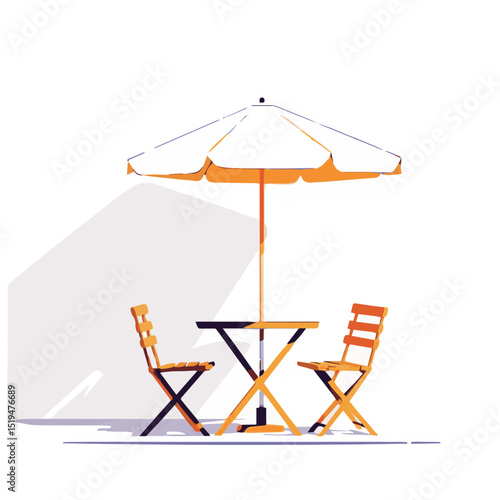 Outdoor Café Setup – Table, Chairs and Umbrella
