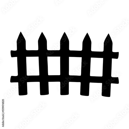 Simple black silhouette of a picket fence on a white background