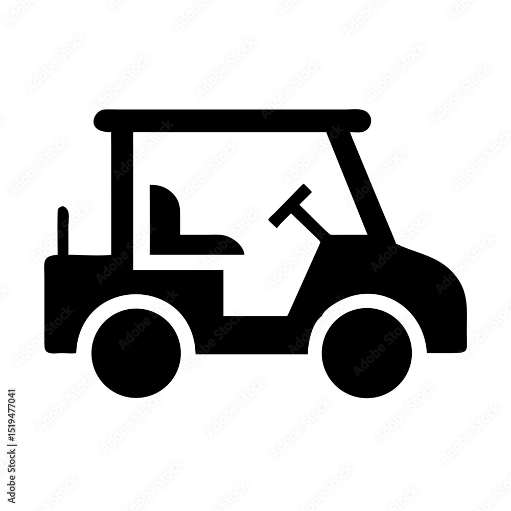 Naklejka premium Outline of a golf cart parked on a lush green course during a sunny day in the afternoon