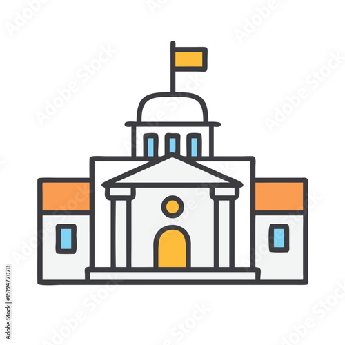 Historic building with a flag displaying architecture and civic importance during daytime
