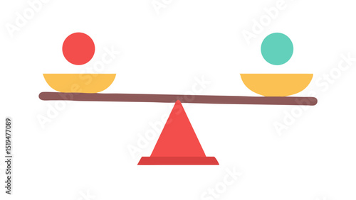 Balancing colorful bowls with eggs on a seesaw at a playful concept of equality and contrast