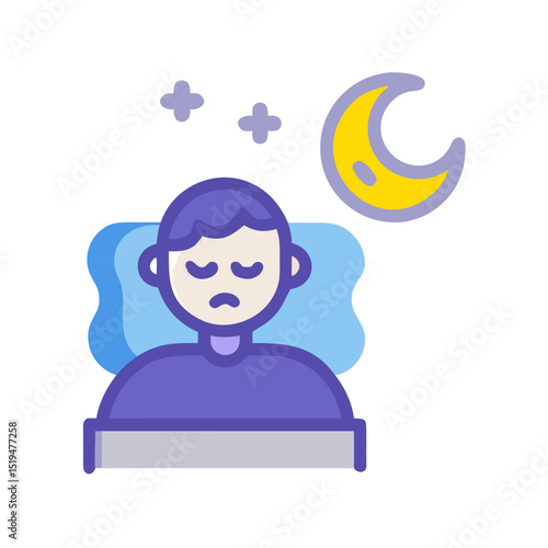Feeling sleepy at night while resting in bed under a crescent moon and stars