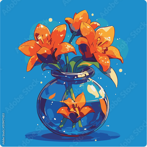Vibrant Orange Lilies in a Glass Vase A Stunning Floral Illustration
