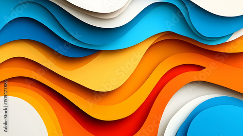 Abstract layered paper cut out background with vibrant color gradient waves