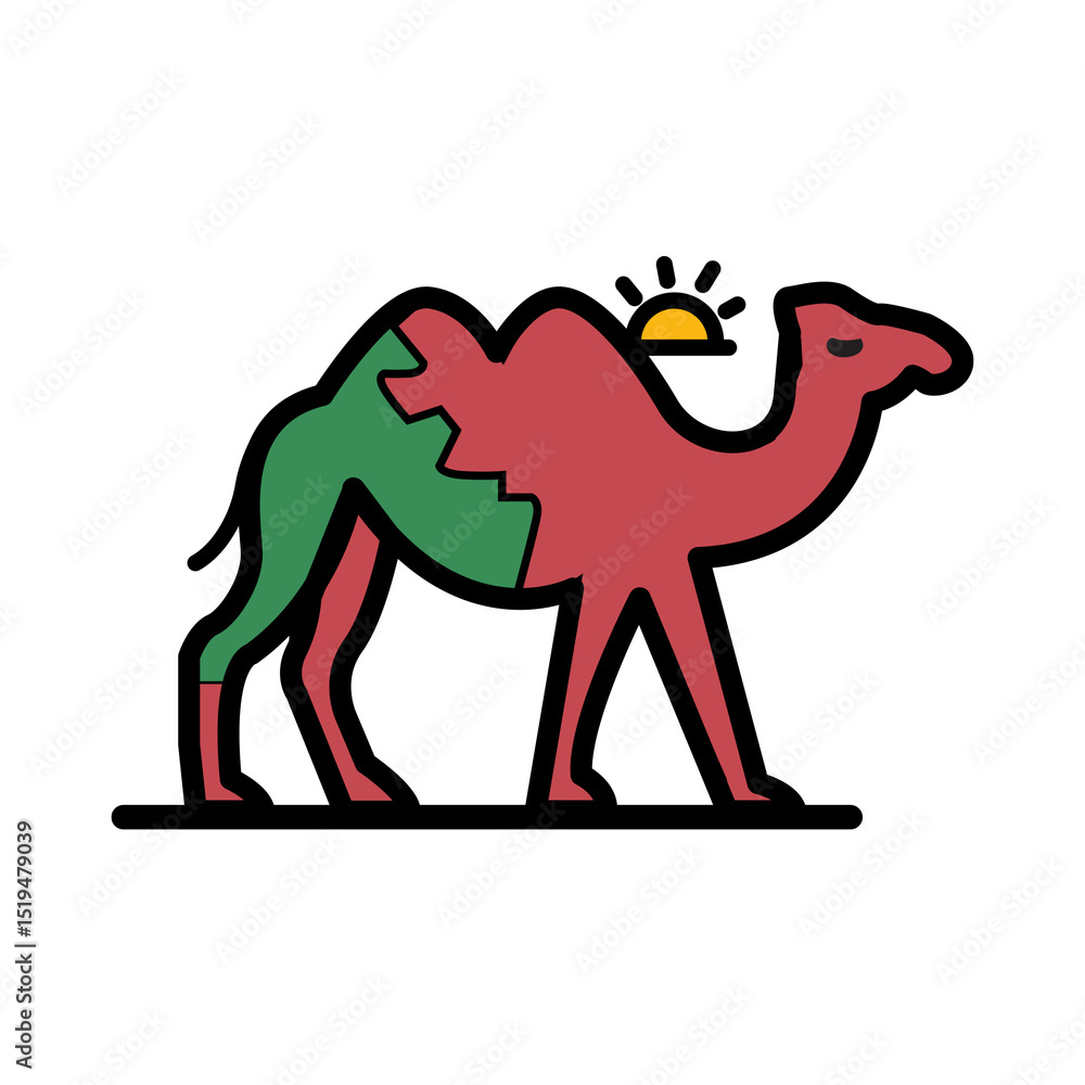 Obraz premium Camel walking with a sun