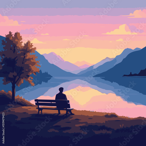 vector silhouette of a lonely man sitting on a bench