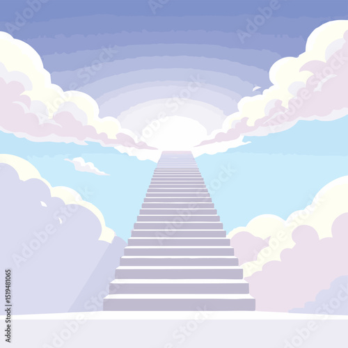 Heavenly Stairs into the Sky – Dreamy Cloudscape Illustration
