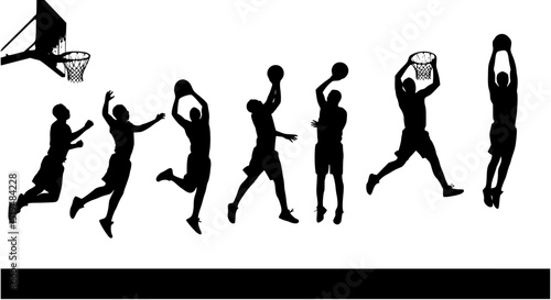 basketball slam dunk process silhouette
