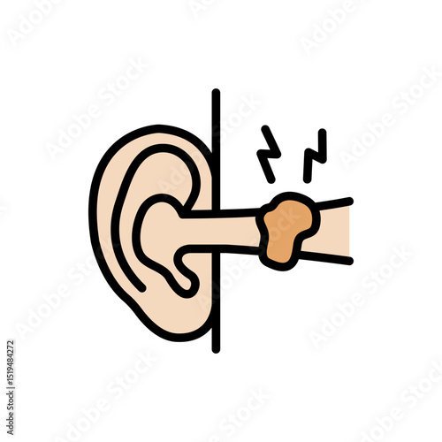 Sulfur plug color icon. A buildup of earwax blocking the ear canal simple sign. Improper ear hygiene leading to hearing loss logo. Medical vector isolated on white background.
