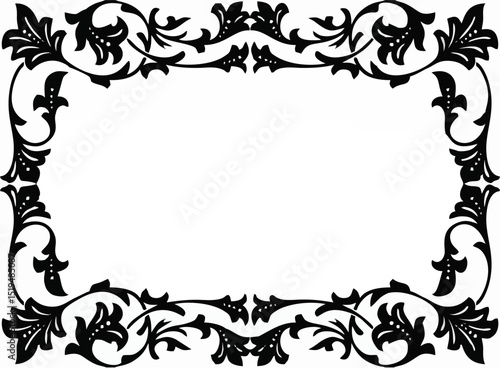 intricate floral ornate border frame, black and white, elegant victorian design, symmetrical, highly detailed, high contrast, elegant, decorative
