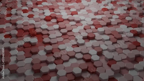 Abstract hexagonal motion background. Seamless loop. Rotating red and white shapes. 3d rendering. High quality FullHD footage