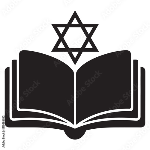 Black Hebrew Book with Star of David Icon, vector illustration
