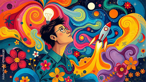 Entrepreneur business idea creating startup company, start new business with creativity, company founder, inventor or development, businessman connect lightbulb idea with launching rocket.eps