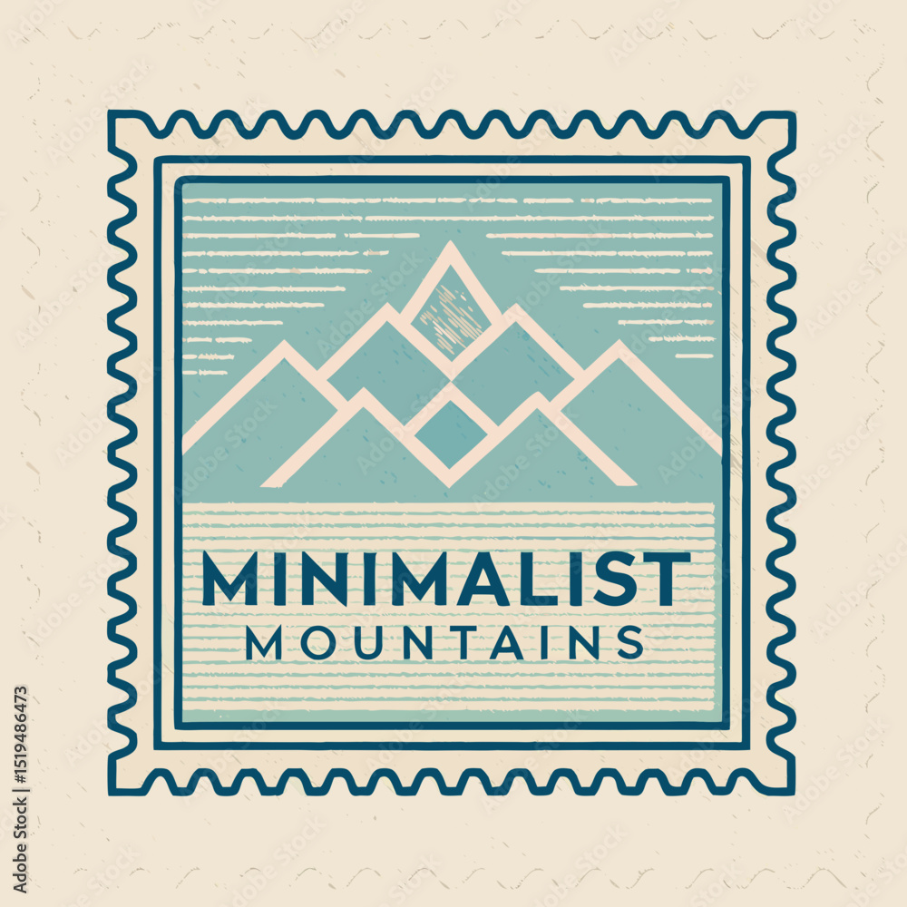 Obraz premium Minimalist Sunset Mountain Stamp Vector