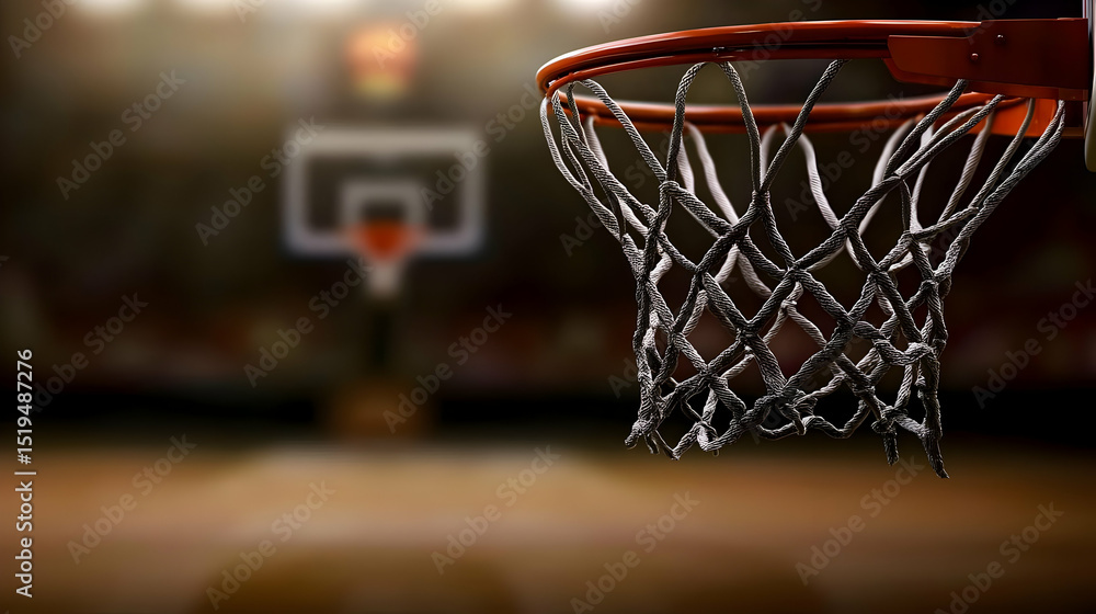 Basketball Hoop Net In Dark Arena Background Basketball Hoop Net In Dark Arena Background