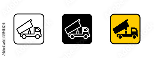 Truck icon. Heavy-duty construction vehicle used for transporting materials on building sites vector illustration. Essential equipment for industrial and engineering projects symbol.