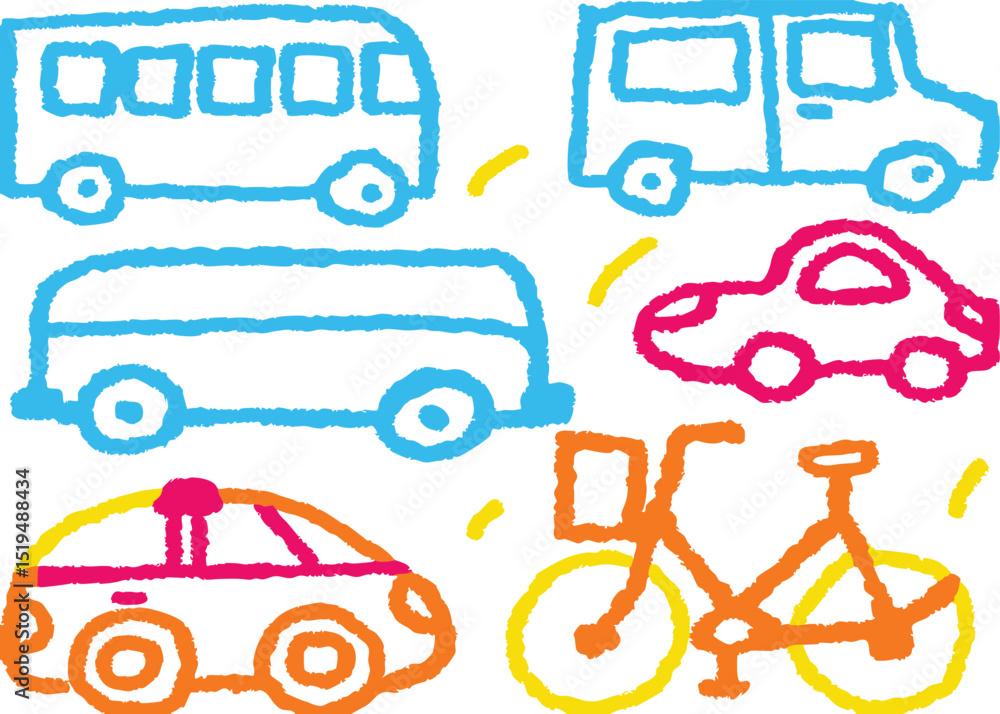 Naklejka premium Set of colorful cartoon transportation vehicle icons