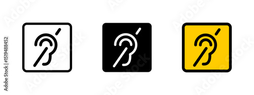 Hearing icon. Human ear with sound waves for accessibility deaf or hard-of-hearing individuals vector illustration. Used in public spaces for assistive listening support symbol. Accessibility sign.