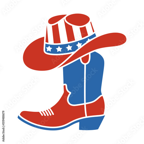 Patriotic Cowboy Boot and Hat Illustration